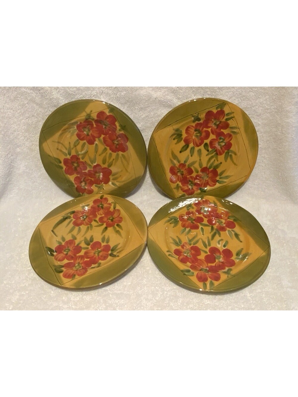 4 Hand Painted Michalee ‘Red Poppy’ Salad Plates From the Ambiance Collection